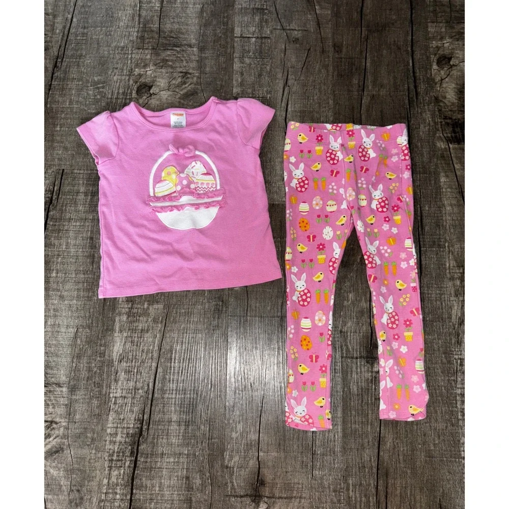 Gymboree Girls 3T Easter Outfit Pink Bunny Egg Basket Shirt and Leggings Set
